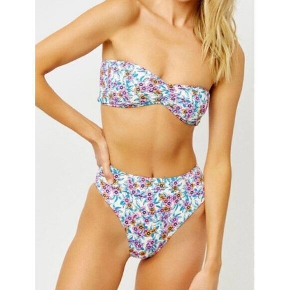 Frankie's Bikinis Floral Cinched Strapless Bandeau Bikini Top size L - Picture 8 of 8